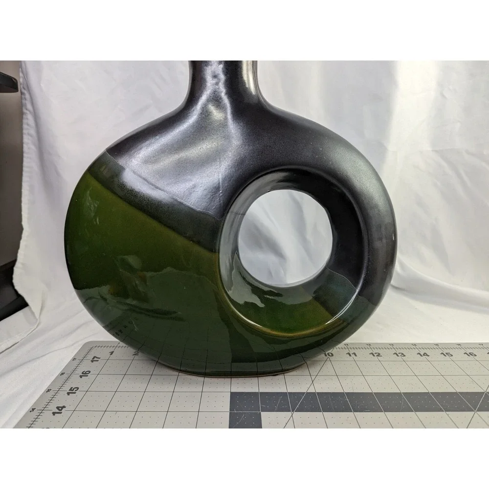 Pier 1 Green Black Large‎ Vase 13.5 Inch Tall